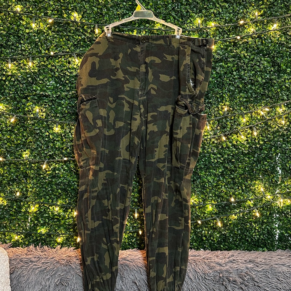 Fashion Nova Green and Brown Cargo Jumpsuit